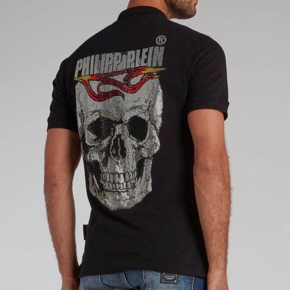 Philipp Plein rear crystal studded skull polo shirt - Picture 1 of 12